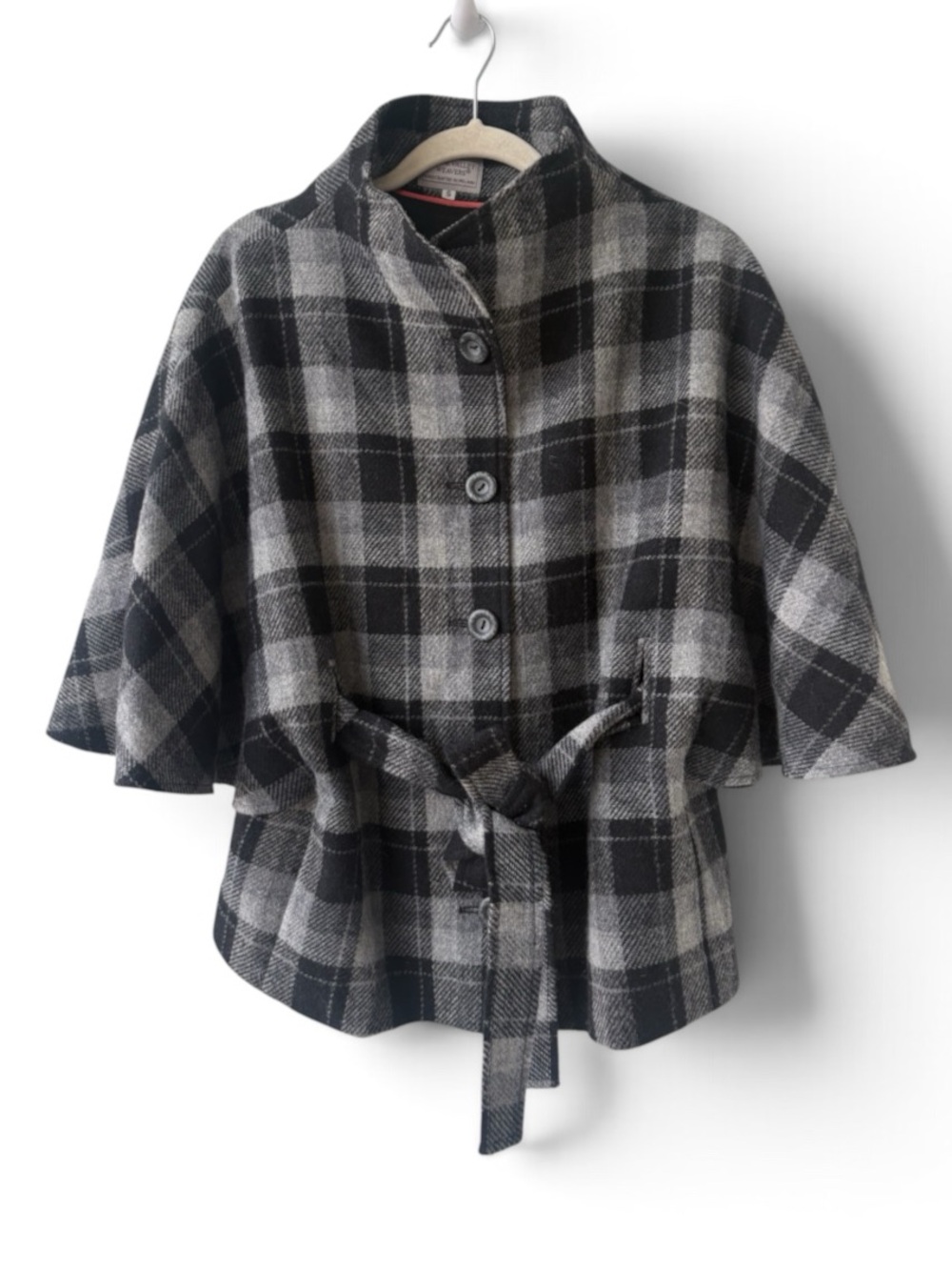 Boyne Valley Weavers 100% Wool Plaid Cape Coat Ireland Belted Small